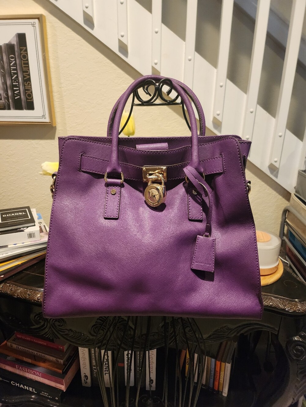 Michael Kors purple Hamilton Saffiano leather large satchel